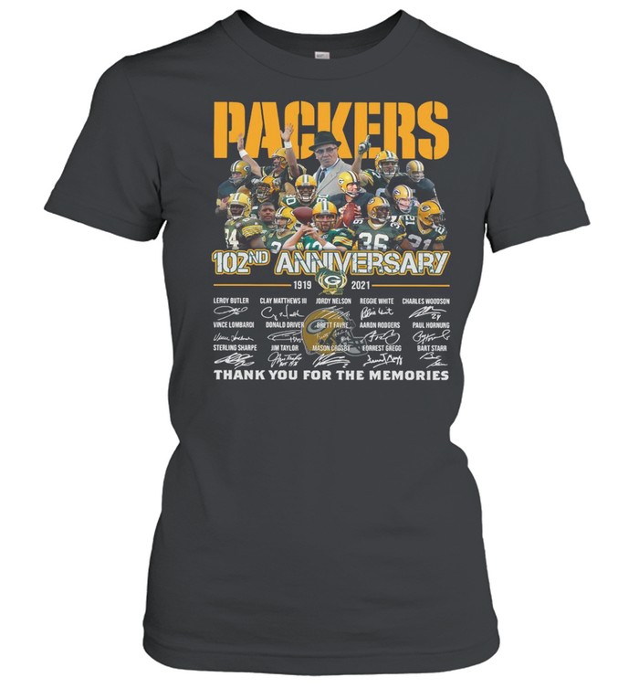 The Green Bay Packers 102nd Anniversary 1919 2021 Signatures Thank You For The Memories shirt Classic Women's T-shirt