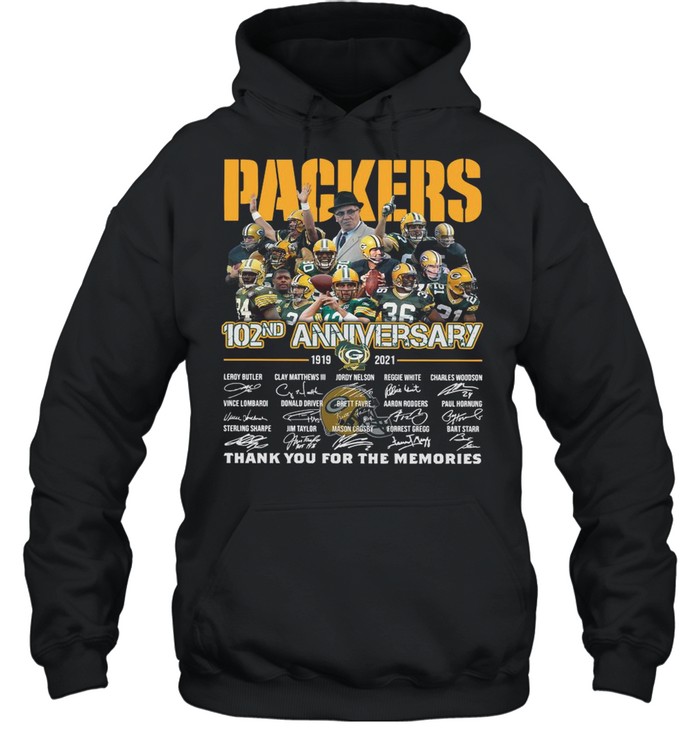 The Green Bay Packers 102nd Anniversary 1919 2021 Signatures Thank You For The Memories shirt Unisex Hoodie