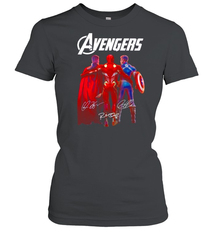 The Marvel Avengers Iron Man Chris Evans And Thor 2021 Signatures shirt Classic Women's T-shirt