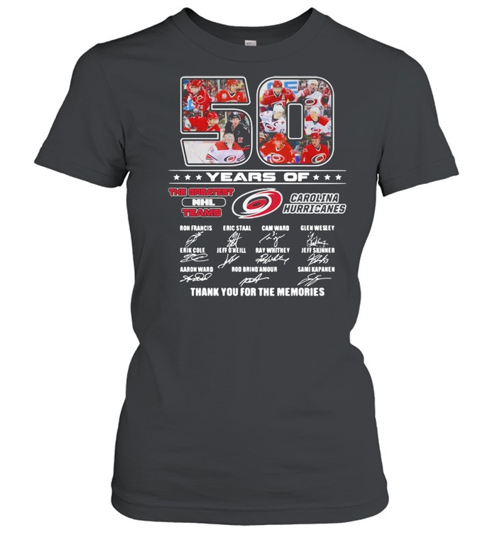 50 Years Of The greatest NHL Teams Carolina Hurricanes Signatures Thank You For The Memories  Classic Women's T-shirt
