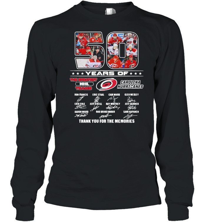 50 Years Of The greatest NHL Teams Carolina Hurricanes Signatures Thank You For The Memories  Long Sleeved T-shirt