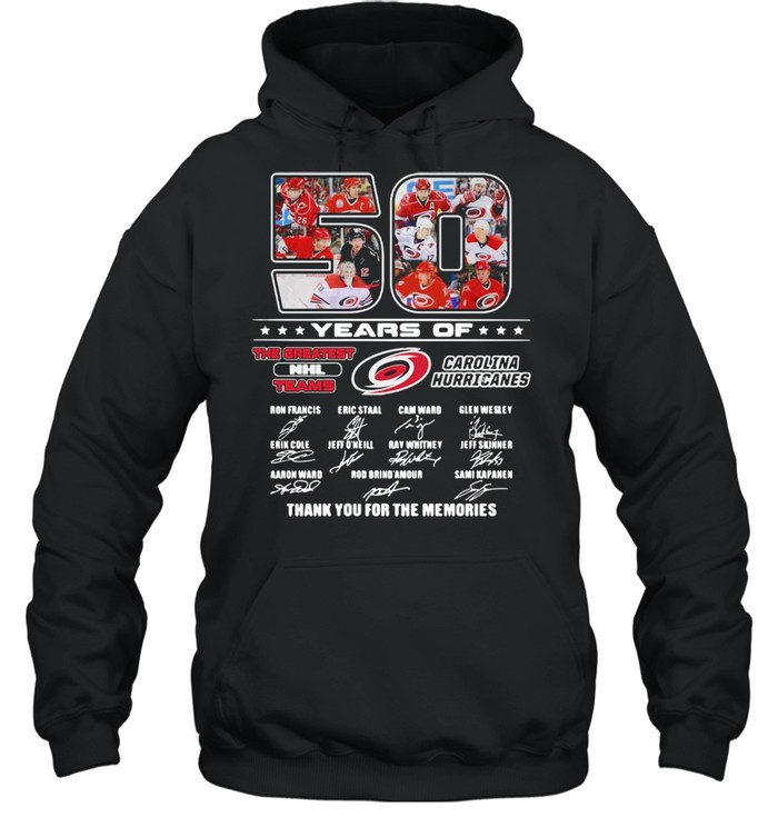 50 Years Of The greatest NHL Teams Carolina Hurricanes Signatures Thank You For The Memories  Unisex Hoodie