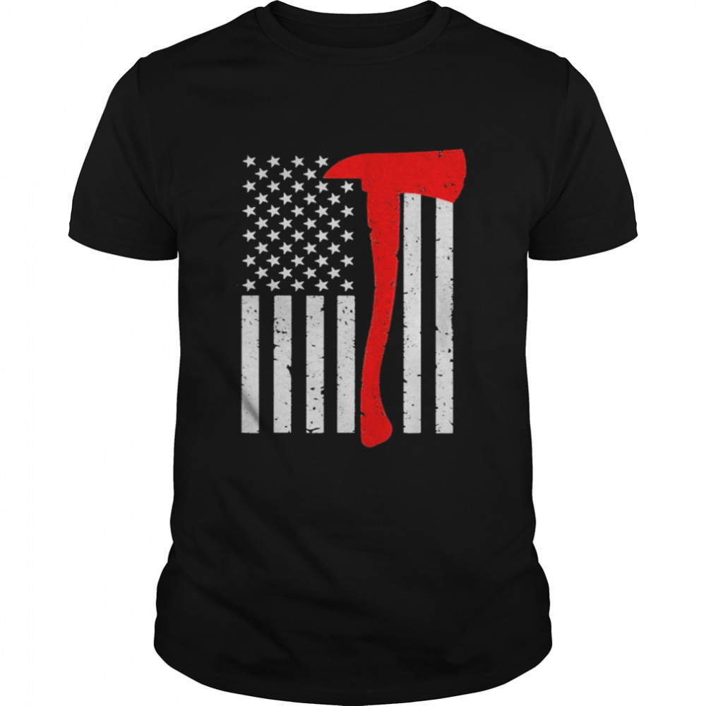 Firefighter American Flag Axe Thin Red shirt