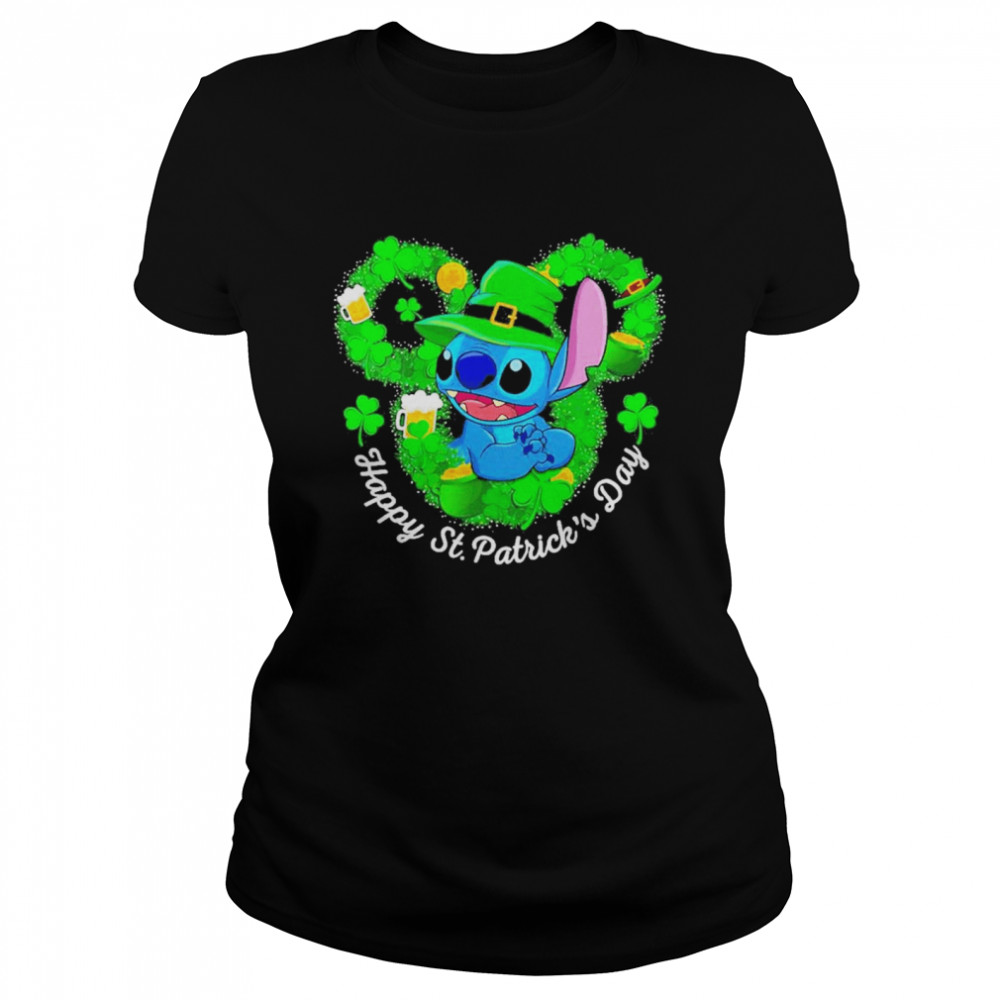Disney Mickey Stitch Irish Stitch Happy St. Patrick’s Day  Classic Women's T-shirt