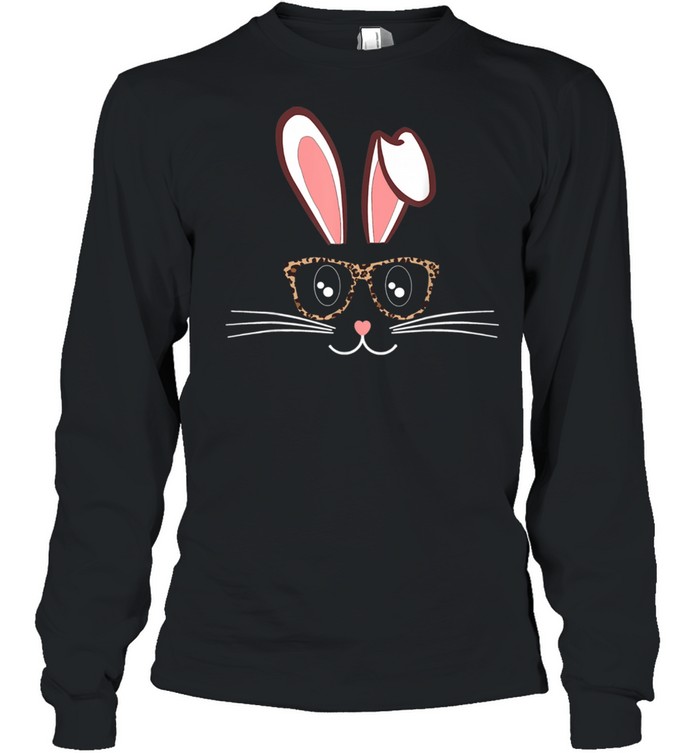 Bunny Face Leopard Print Glasses EASTER Boy pjs  Long Sleeved T-shirt