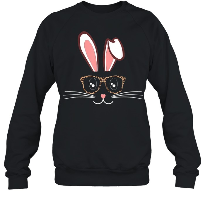 Bunny Face Leopard Print Glasses EASTER Boy pjs  Unisex Sweatshirt