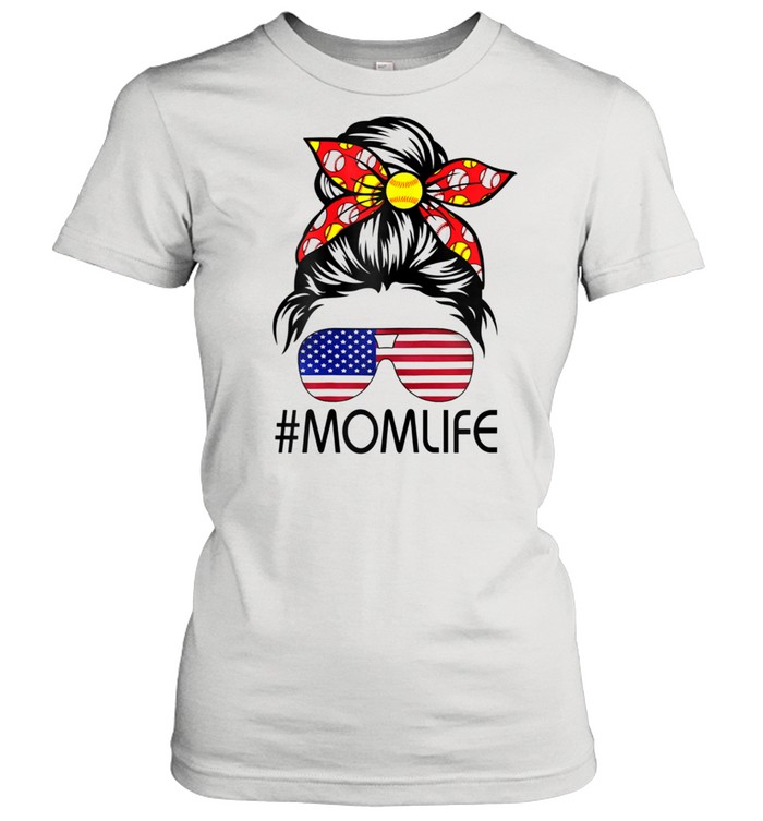 Life Softball Baseball Mothers Day Messy Bun  Classic Women's T-shirt