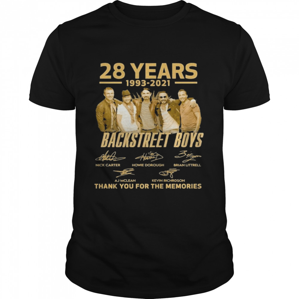 28 years 1993 2021 Backstreet Boys signatures thank you for the memories shirt