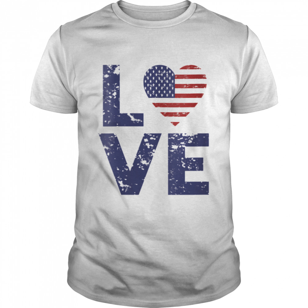 American Flag Heart Love 4th Of July Patriotic America USA Shirt