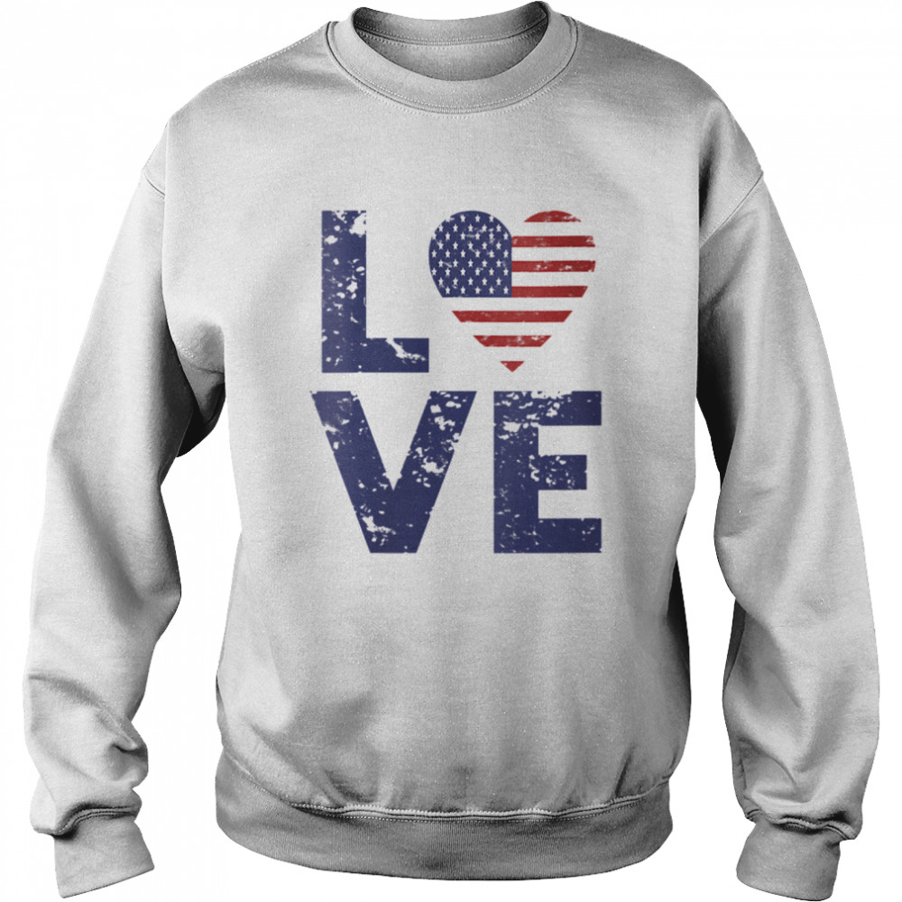 American Flag Heart Love 4th Of July Patriotic America USA  Unisex Sweatshirt