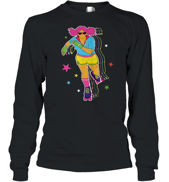 Roller Skating Derby 70’s 80’s Skater Afro Girl T-shirt Long Sleeved T-shirt