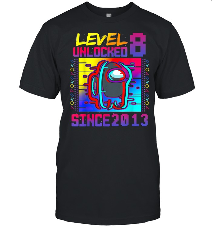Disstressed Level 8 Unlocked Among With Us 8th Birthday Shirt