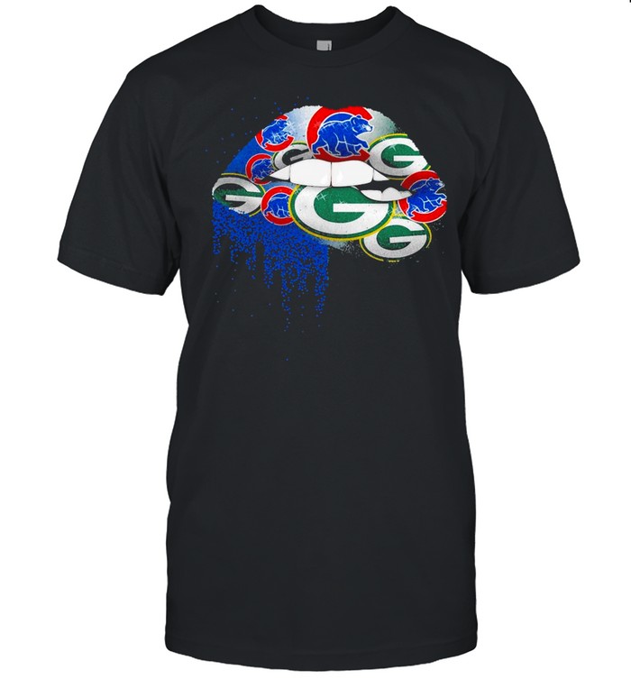 NFL Green Bay Packers and chicago cubs ipad Lips logo shirt