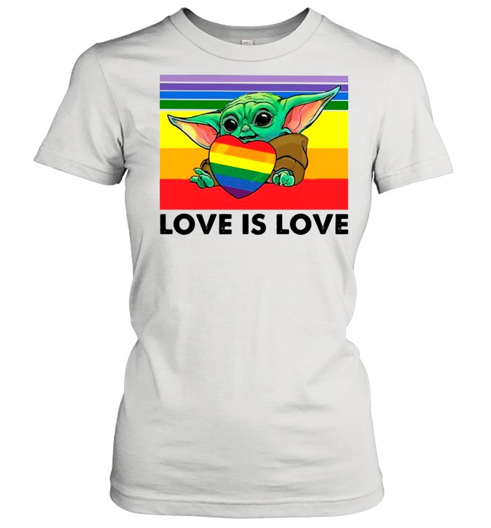 Star Wars Baby Yoda Hug Heart LGBT Love Is Love Vintage shirt Classic Women's T-shirt