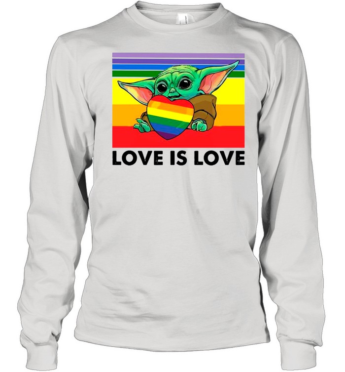 Star Wars Baby Yoda Hug Heart LGBT Love Is Love Vintage shirt Long Sleeved T-shirt