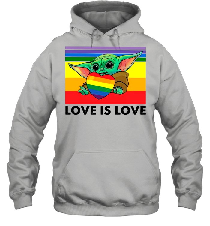 Star Wars Baby Yoda Hug Heart LGBT Love Is Love Vintage shirt Unisex Hoodie