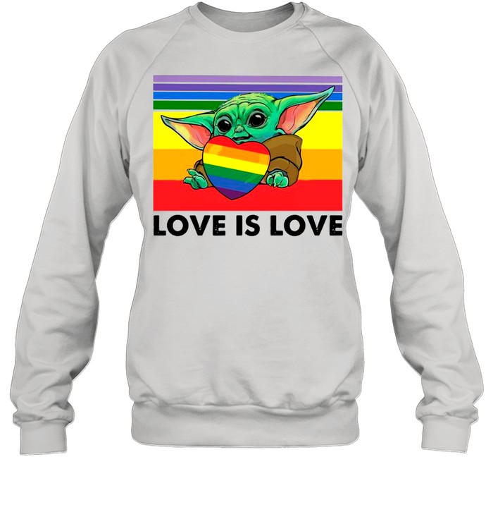 Star Wars Baby Yoda Hug Heart LGBT Love Is Love Vintage shirt Unisex Sweatshirt