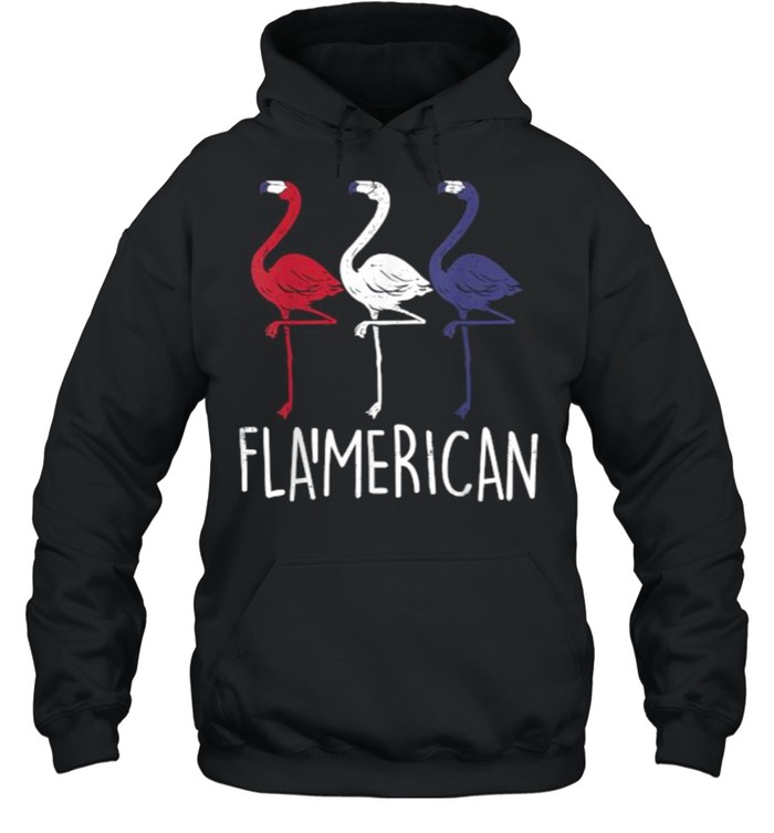 Flamerican Flamingo US American Flag 4th July T- Unisex Hoodie