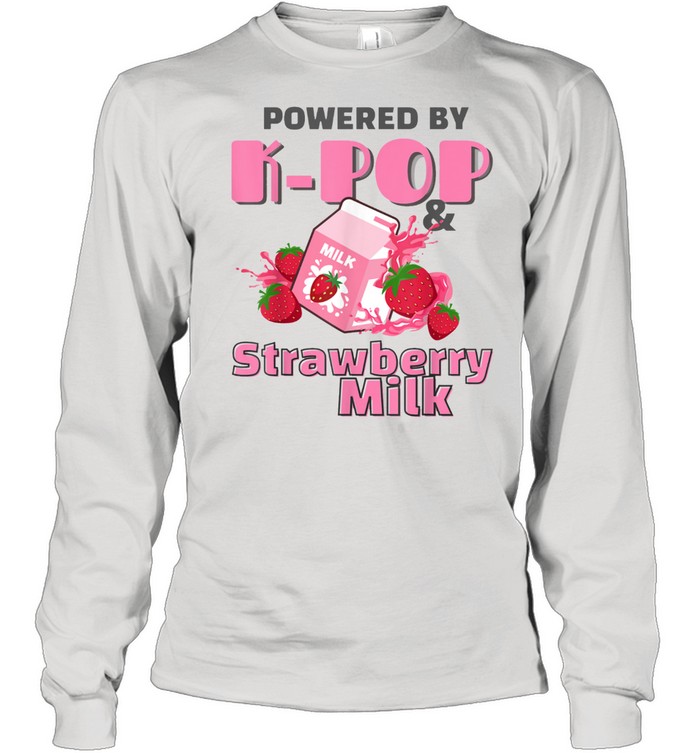 Kawaii Strawberry Milkshake Carton Korean Powered By KPop shirt Long Sleeved T-shirt